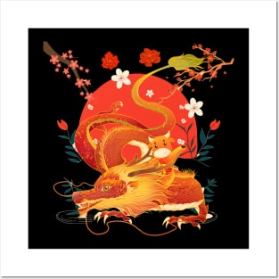 Retro Chinese New Year Dragon Posters and Art